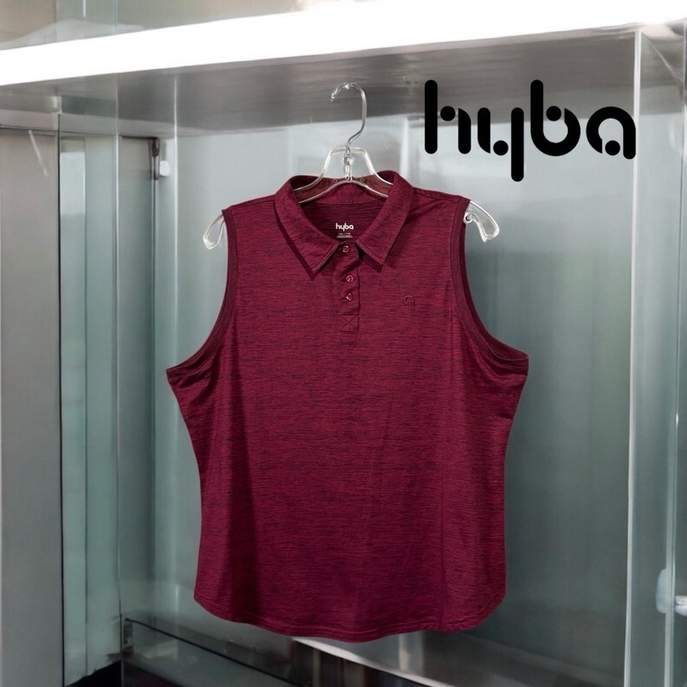 NEW, HYBA, Plus Size Sleeveless Polo Top - Maroon, XXL 🏃‍♀️‍➡️